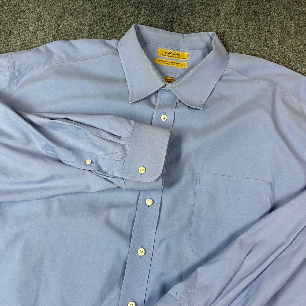Roundtree & Yorke Gold Label Mens 4XL Tall Blue Non-Iron Pinpoint Dress Shirt
